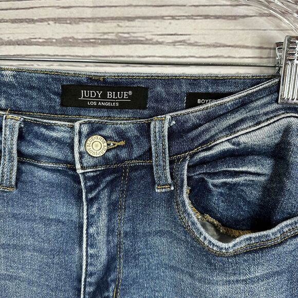 Judy Blue Jeans Womens 28 Blue Boyfriend Midrise Distressed Stretch - Picture 5 of 16